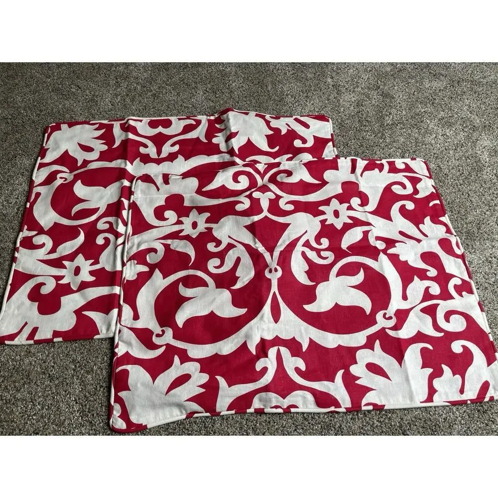 Pottery Barn Pillow Sham Standard Linen Cotton Red Floral Cottage Boho Set Of 2